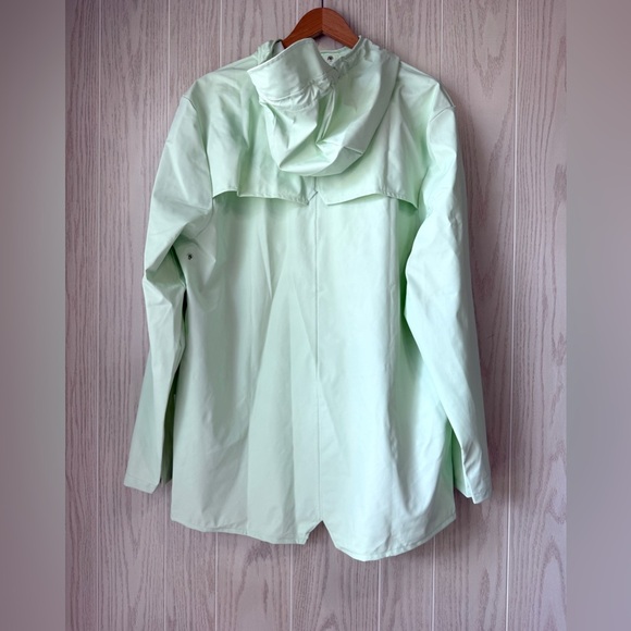 Rains Hooded Coated-Shell Jacket In Light Green Size L NWT - Picture 9 of 10